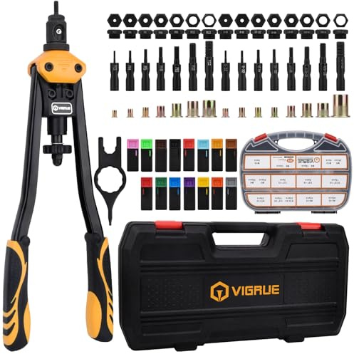 VIGRUE 16'' Rivet Nut Tool Kit Nutserts Rivnut Hand Tool Set with 15PCS Metric & SAE Mandrels and 300PCS Rivet Nuts Assortment