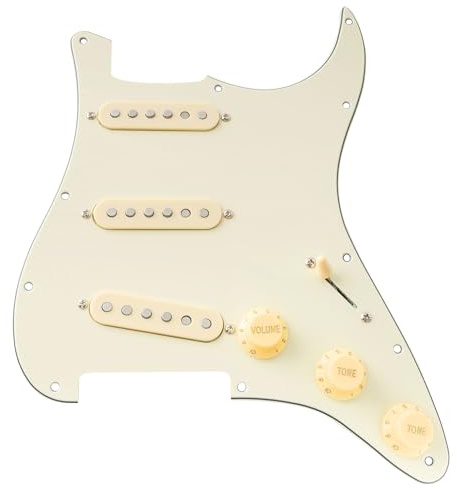 Musiclily Pro SE SSS Pre-wired Loaded Pickguard ST Gitarren Vorverdrahtetes Schlagbrett mit Staggered Alnico 5 Single Coil Tonabnehmer für Strat-Style E-Gitarre, 3-lagig Crème