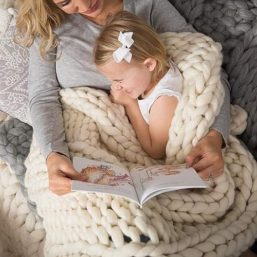 Hfnnhl Grobstrickdecke Handgefertigter Grobstrick Überwurf, Grob Strickdecke Warme Decke Karierte Strickbett Sofa Überwürfe Dekorationen Weihnachts Geschenk (Color : Beige, Size : 80x100cm)