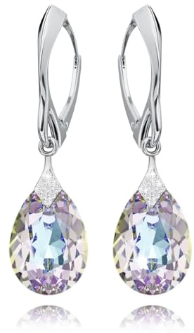 Ohrringe Silber 925 Hängend für Damen Ohrhänger Hängeohrringe mit Birne Kristallen Stein 12 Geburtsstein Schmuck für Sie Zirkonia Lange Ohrringe Mädchen Geschenk