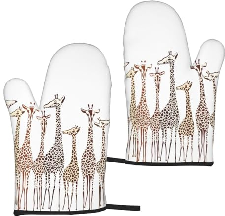 Wurton Guanti da forno a microonde resistenti al calore con stampa di giraffe divertenti cartoni animati per cucina, cottura al forno, grigliate, barbecue, 15,9 x 27,9 cm