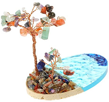 PRETYZOOM Sprühinsel Am Meer Quarzkristall-geldbaum Feengarten Ornament Feng-Shui-Statue Schreibtischdekoration Kristalle Steine ​​Baum Aquarium-Ornamente Harz Baumschmuck Glas Strand