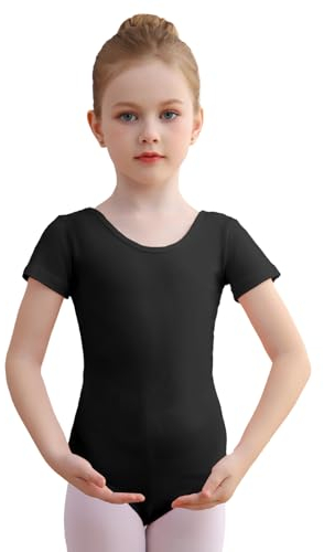 DGSHIRLDJO Ballettanzug Mädchen Kinder Ballett Trikot Baumwolle kurze Ärmel Ballett Body TanzBody Turnanzug Gymnastikanzug für Kinder Damen Größe 110-160 (schwarz, 140)