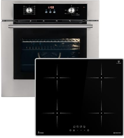 Cuisinière: 60cm Four encastrable BO8810SS + 59cm Plaque Induction IH85900ED | Gril | Air chaud | Tiroirs télescopiques | Timer automatique | Double Vitrage d'isolation thermique | SET8810IH859ED