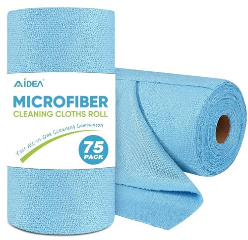 AIDEA Lot de 75 Rouleaux de Chiffons de Nettoyage en Microfibre réutilisables, lavables pour Voitures, Chiffons de Nettoyage Non Pelucheux pour Maison, Cuisine, fenêtre, 29 x 29 cm - Bleu