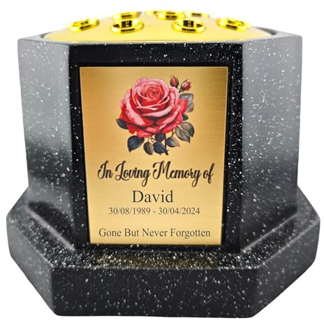 [Custom] Personalised Printed Rose Black Memorial Rose Bowl Grave Marker Flower Pot Vase Silver/Gold Plate (UV PRINTED) (Gold Plate)
