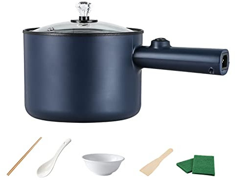 ANSNOW Mini Electric Hot Pot, Electric Frying Pan with Steamer, Multifunction Portable Nonstick Frying Pan, British Standard for Steamed Fried Deep-Fried Pan-Fried Boiled Stewed Braised/Blue/Single