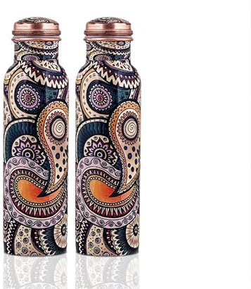 Lot de 2 bouteilles imprimées en cuivre pur sans BPA anti-fuite renforcent l'immunité soutiennent la digestivité et l'inspiration