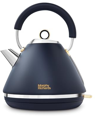Morphy Richards Accents Pyramid Kettle, 1.5L, Cordless Base, Concealed Element, Water Window, Lid with Ring Pull, 3KW, Navy/Gold, 102045