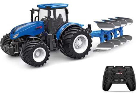 efaso RC Traktor 6638 mit Pflug Anhänger - Ferngesteuerter Traktor 1:24 mit Metall Haube - elektrischer Traktor für Kinder und Erwachsene (RC Traktor 6638 mit Pflug Anhänger)
