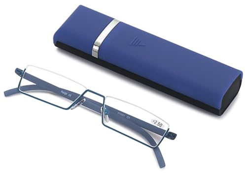ABETOS Lesebrille Schmal Herren Damen Ultraleichte TR90 Halbrand Blaulichtfilter Sehhilfe Lesehilfe Kompakt Rechteckig Lesebrillen mit Etui