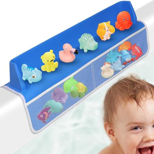 Silicone Bathtub Topper - 21.25in Shower Splash Guard with Storage Net and Suction Cup