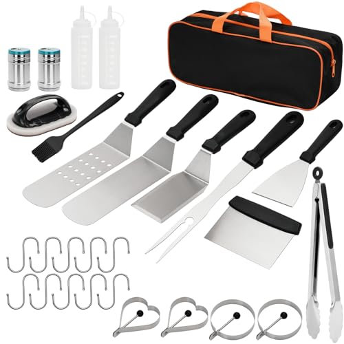 Sexyhot 28Pcs Set Utensili Barbecue, Barbecue Accessori, Campeggio All'Aperto Spatola da Cucina in Acciaio Inox Regalo per gli Uomini