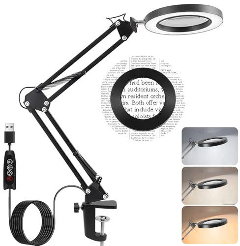 Lente Ingrandimento con luce da Tavolo,10X lente Ingrandimento da Tavolo,Lente Ingrandimento Per Ricamo,72 LED Dimmerabili,3 Modalità Colore,10 di Luminosità