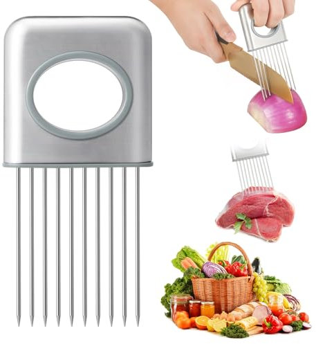 KATIMI Cortar Cebollas, Soporte Para Rodajas de Cebolla de Acero Inoxidable, Soporte para Cortador de Cebolla, Cortador de Verduras, Herramienta Auxiliar para Cortar Carne, Patatas, Tomates