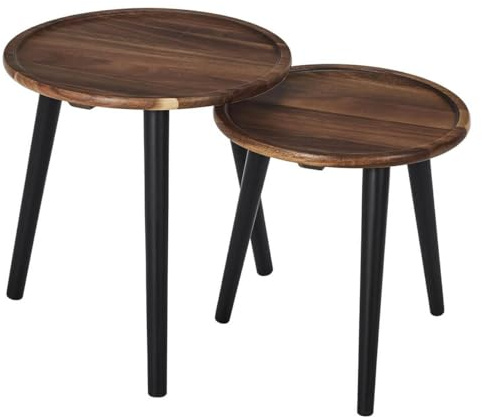 BENEDICT - Lot de 2 tables basses rondes gigogne en acacia teinté noyer