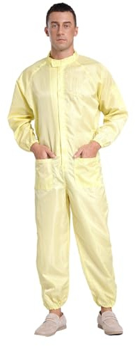 Sywiyi Arbetsoverall för män, verkstad, ett stycke, arbetsoverall, skyddsoverall, långärmad overall med muddar, unisex, arbete, uniform, GUL, L