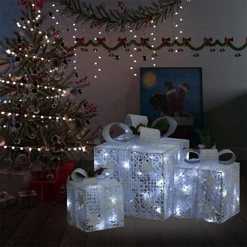 Xichuzi Geschenkboxen Deko-Set 3 STK. Weiß Outdoor Indoor, Weihnachten, Weihnachtsdeko Aussen, Beleuchteter Weihnachtsbaum Außen, Schlitten Deko, Geschenkbox Weihnachten
