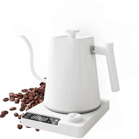 Hervidor eléctrico de cuello de cisne de 1 L para café y té, hervir rápidamente, hervidor de agua de 1200 W, hervidor de agua de acero inoxidable (white)