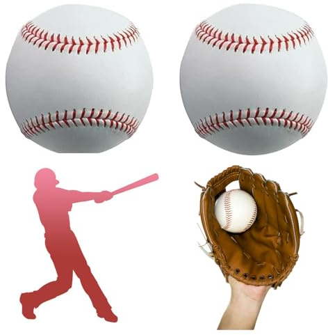 BIgGouannie 2 Pack Base Ball Standard 9 Inch Baseball One Soft and One Hard Practice Rubber Leather Base Ball for Outdoor Sports School Training for Youth and Adult