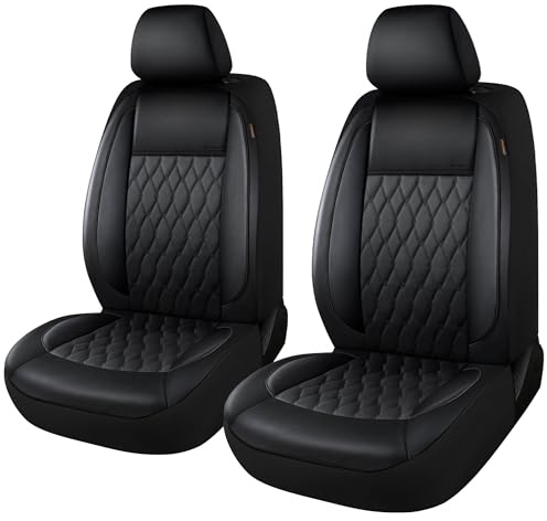 CAROMOP Faux Leather Car Seat Covers 2 Front Set,Luxury and Comfortable Seat Covers for Cars, Airbag Compatible Car Interior Covers, Universal Fit for Suvs,Vans,Trucks(Black)