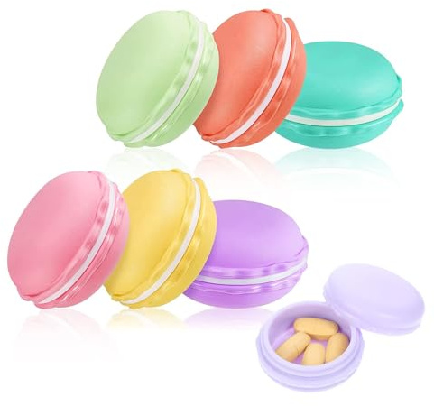 Macarons Scatola,6 PCS Mini Macaron Scatola di Pillole Multicolore Portagioie Macarons Porta Pillole per Anelli Collane Accessori Auricolare Contenitore Organizzatore