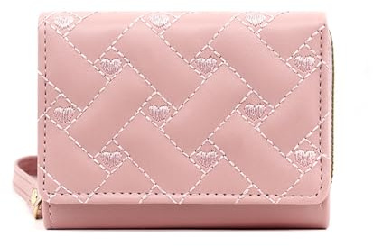 1 Rosafarbenes Portemonnaie, Schlichtes Modisches Faltbares Besticktes Damen-Geldbörse, Geldschein-Münzen-Aufbewahrungstasche, Schnapp-Geldbörse