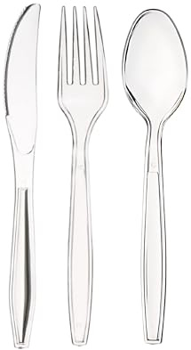 CaterCo 750 Pieces Clear Plastic Cutlery Set - 250 Forks, 250 Knives, 250 Spoons - Heavy Duty, Reusable, for Parties, BBQs, Catering, and Events - 160mm Food Safe Cutlery - (750 Pieces)