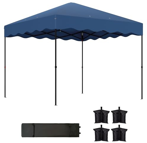 Outsunny Carpa Plegable Pop-up Gazebo 3x3 m Protección UV 50+ Azul Oscuro | Cenador Plegable, Altura Ajustable, Bolsa de Arena, Bolsa con Ruedas, para Camping Fiestas