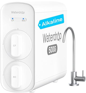 Waterdrop G5P500A Alkaline Mineral pH+ Reverse Osmosis Water Filter, NSF/ANSI 372 Certified, 8 Stage Reverse Osmosis System, 500G RO Water Filtration System, 2:1 Pure to Drain, Reduces TDS, BPA Free