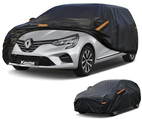 Kayme Housse de protection de voiture, imperméable, respirante, bâche de voiture en peluche, pour Renault Clio, Ford Fiesta, Jazz, Course, etc. Voir tableau des tailles A2, noir