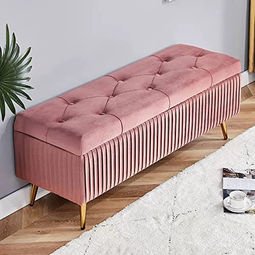 Sitzbank aus Samt mit goldfarbenen Metallbeinen, moderne Bettbank, Eingangsbank, Knopf, getuftete Fußstütze mit Stauraum für Wohnzimmer, Schlafzimmer, luxuriöse und stilvolle Samtbank mit goldenen