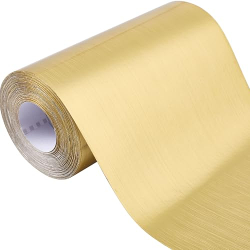 CRASPIRE BorPapel Tapiz Dorado Cepillado Autoadhesivo PVC Papel Contacto Extraíble (30) x 328cm Impermeable Marco Espejo Baño Cocina Mesa Decoración DIY