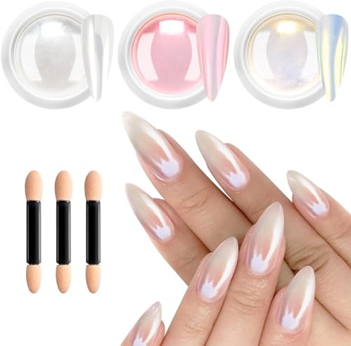 BISHENGYF Pärleffekt nagelpulver - rosa nagelpulver 【älveffekt】 Glitterpulver med spegeleffekt, krompulver för gula naglar Aurora Shimmer Glazed Donut Pulver Naglar