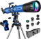MEEZAA Telescope, Professional Powerful Telescope for Adults Astronomy Beginners, 90mm Aperture 800mm Refractor Telescopes for Kids with AZ Mount Tripod, Carrying Bag, Phone Adapter and Moon Filter
