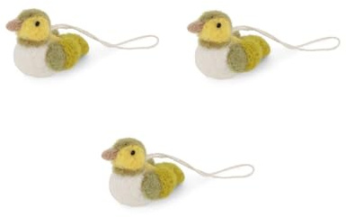 Handgemacht & Fairtrade-Zertifiziert | Gry & Sif | Stilvolles dänisches Design x Nepali Kunsthandwerker | Anhänger - Mini-Vögel aus Filz für Wohnzimmer-Dekoration | Grün/Weiß | 3er-Set