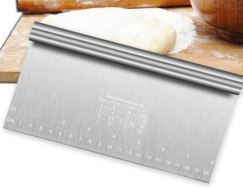 YUNYU 22cm Stainless Steel Bench Scraper & Dough Cutter - Heavy Duty Bread Scraper with Measurement Markings, Professional Dough Scraper Tool for Baking, Pastry, Pizza Dough Preparation