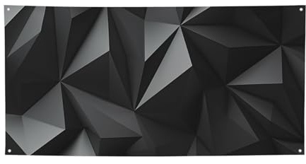 Bannière de bienvenue pour photographie - Motif géométrique noir - Accessoires photo - Bannière pour clôture, anniversaire, jardin - Fournitures de fête - Décoration murale - 180 x 89 cm