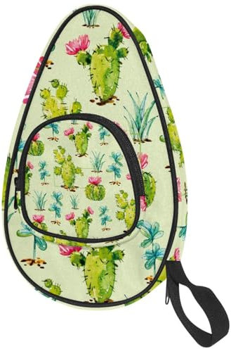 VAPOKF Housse pour raquette de tennis de table, motif plantes cactus vertes, sac de raquette de ping-pong, sac de raquette de tennis de table avec pochette pour 4 à 5 balles