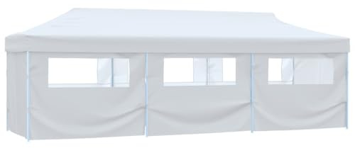 Tonnelle de Jardin Pliable, Tente de Réception Pavillon Barnum de Jardin avec 8 parois 3 x 9 m Blanc