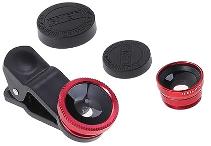 Objectif de Téléphone Clip-on, Macro Fisheye Grand-Angle, Rouge | Alliage D’aluminium et Verre, Précision de Mise au Point, Étanche et Oléophobe, pour Tablette et Mobile