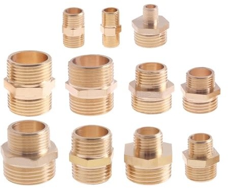 Zkenyao-Brass Connector 1/8 1/4 3/8 1/2 3/4 1 BSP Male Thread Brass Pipe Hex Nipple Fitting Adapter Coupler Connector for Water Oil Gas, Simple to Install(03 to 04)