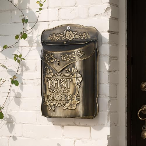 Uniclife Wall Mount Mailbox, Mailboxes for Outside, Decorative Vintage Mailbox, Metal Mail Box for House Decorations, Door Mail Box Decor for Home Garden & Outdoor, (No Locking Mechanism)