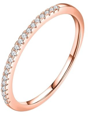 Wedding Ring Frauen Ring Rose Gold 9K Roségold Au375 1mm Runde Form Moissanit Größe 53 (16.9) Vorsteckring für Mutter Einfach Schmuck Geschenk