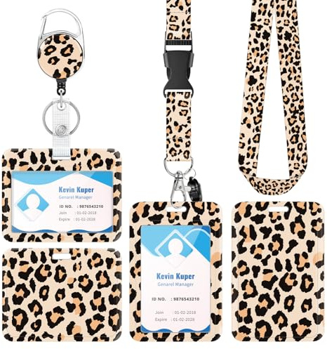 Epaing 2 Stück Leopard Ausweishülle mit Band, Kartenhülle mit Schlüsselanhänger Ausziehbar, Kartenhalter Ausweis Krankenschwester Zubehör, Ausweishalter für Büroangestellte Lehrer Student Geschenke
