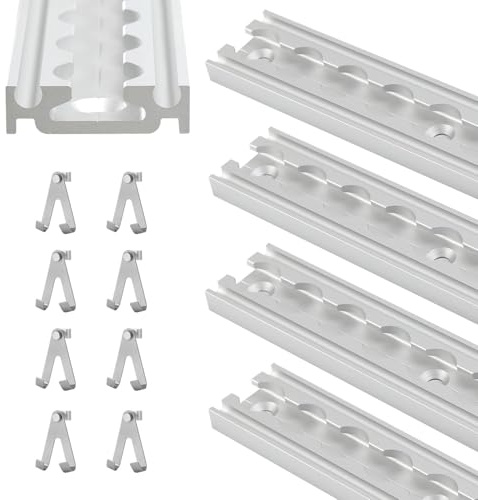 4 x 1 m flygskena, halvrund form med hål, anodiserad lastskena med 8 dubbelkrokar, aluminiumflygskena, lastsäkring för lastbilar och husbilar