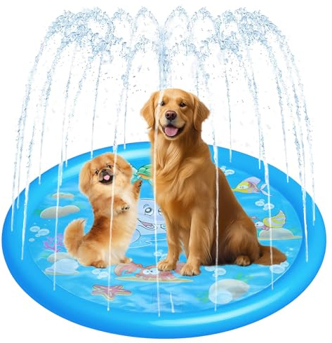 Dog Pool with Sprinkler,Dog Sprinkler Splash Play Mat,Foldable Paddling Pool for Dogs,for Pet Indoor Outdoor Use,Summer, Garden, Beach (100cm/39.4in)