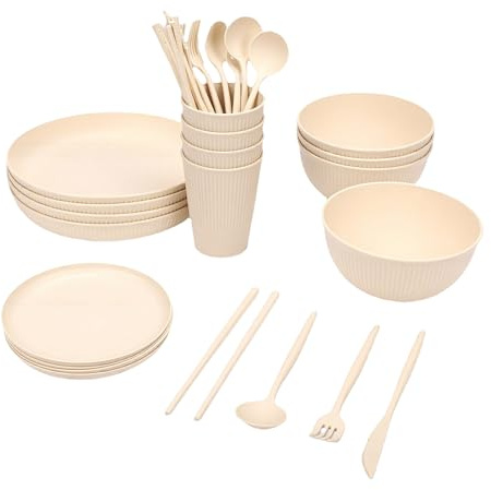 Luocute Set di Stoviglie, Piatti Infrangibili Ciotole Tazze 16 Pezzi Lavabili in Lavastoviglie Adatto Al Microonde Leggero con Design Salvaspazio per 4 Persone Casa Campeggio Picnic