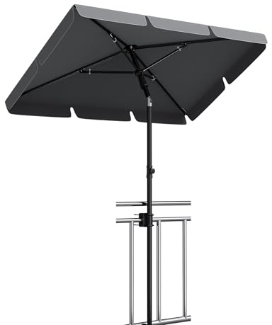 Sonnenschirm Balkon 200x125 cm mit Schirmhülle, Anthrazit – UV50+ Sonnenschirm rechteckig knickbar & höhenverstellbar, Balkonsonnenschirme mit Halterung ideal für Balkon Garten & Terrasse Grau