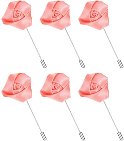 QUARKZMAN 6Pcs Spilla Da Taschino Rosa Per Uomo, Spilla Da Taschino In Seta Con Fiore Per Abito Da Sposo Matrimonio Business Accessori Outfit, Rosa Scuro
